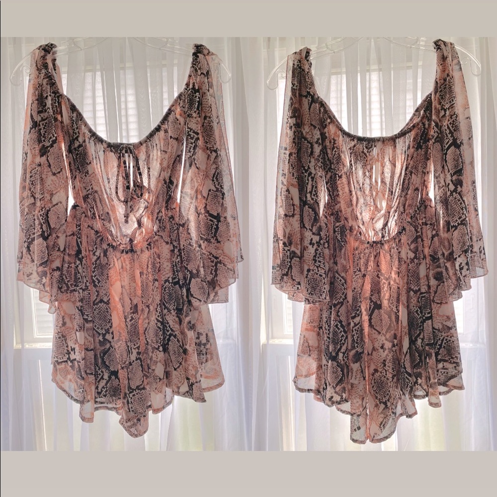 Snake print off shoulder romper